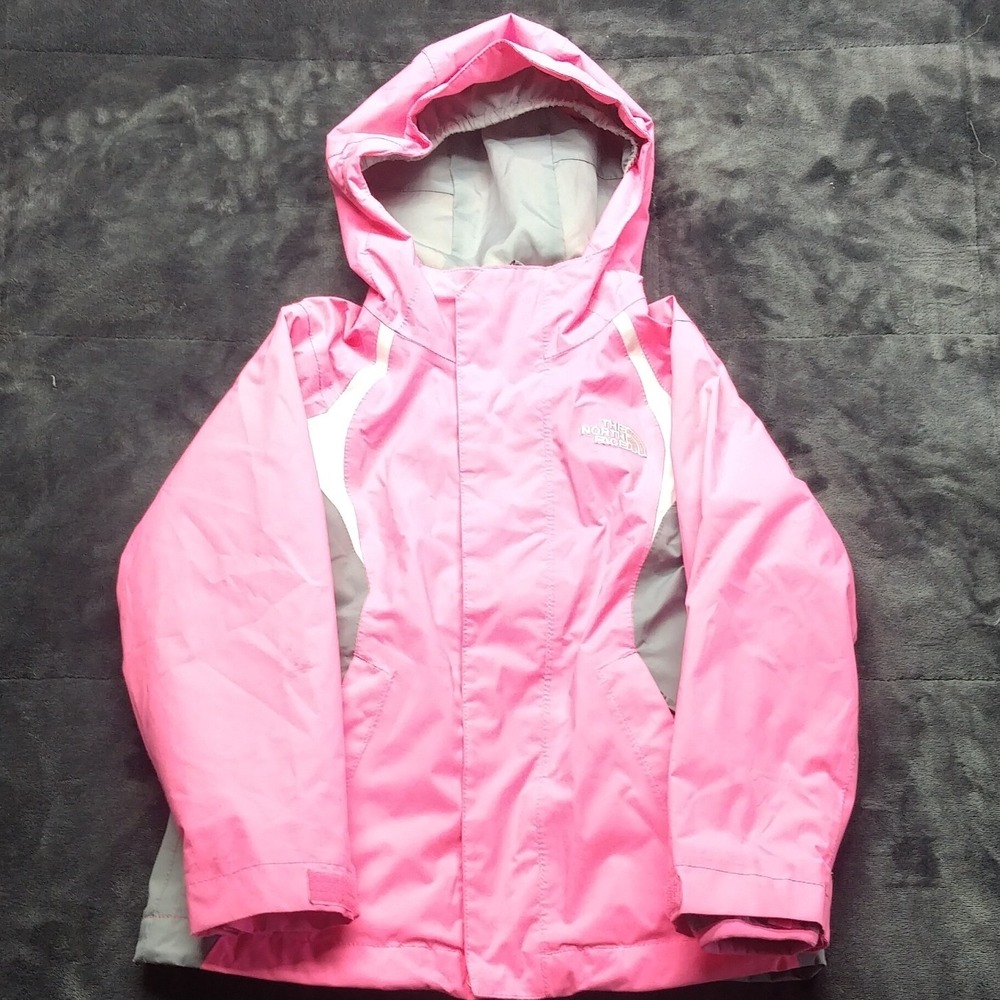 The North Face Girls Hooded Zip Fleece Jacket Pink/Gray Colorblock XXS